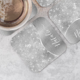 Porta-copo De Papel Quadrado Metálico Personalizado Da Glitter De Prata Glam