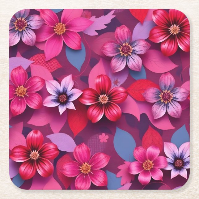 Porta-copo De Papel Quadrado  Metallic Flowers Paper Pulp Coaster Set  (Frente)