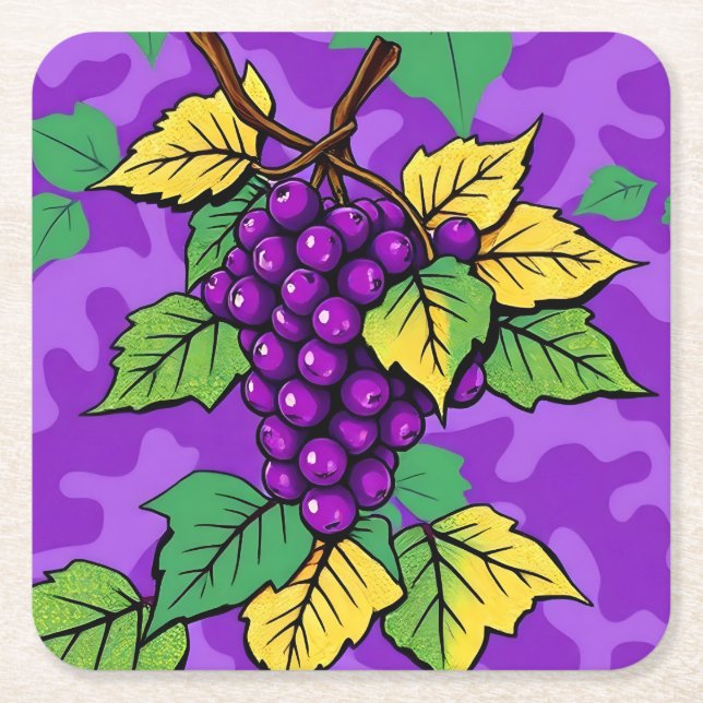 Porta-copo De Papel Quadrado Metallic Purple Grapes Camo Coaster Set (Frente)