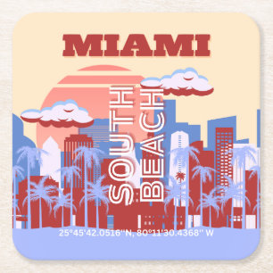 Porta-copo De Papel Quadrado Miami Beach, Miami Viagem Art, Retro