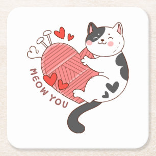 Porta-copo De Papel Quadrado Miau Você Gatinho Fofo Dia dos Namorados