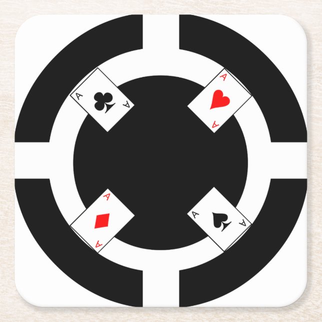 Porta-copo De Papel Quadrado Microplaqueta de póquer - preto (Frente)