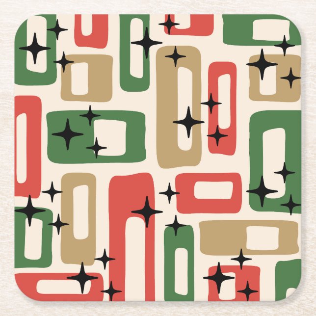 Porta-copo De Papel Quadrado Mid Century Modern Atomic Christmas (Frente)
