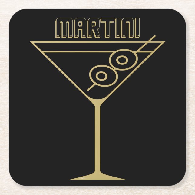 Porta-copo De Papel Quadrado Mid Century Modern Gold 2 Olive Martini (Frente)