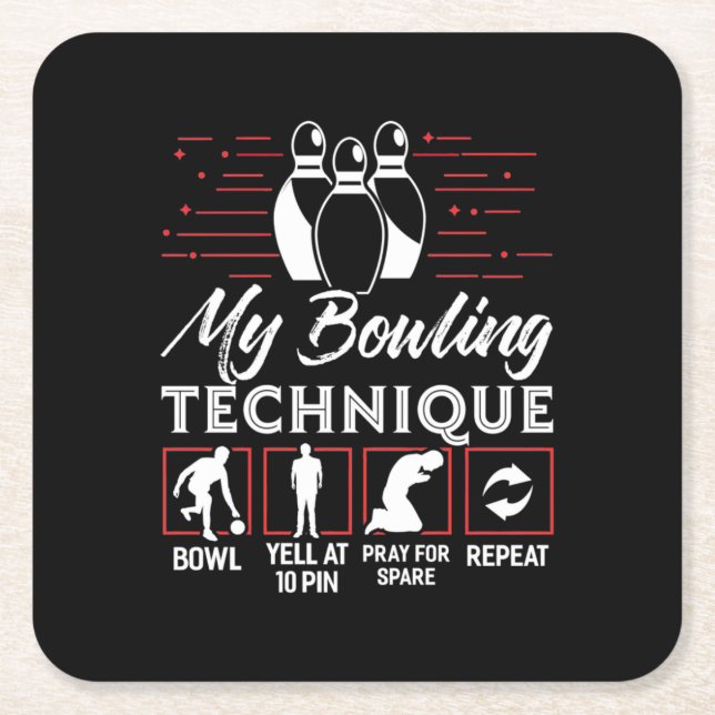 Porta-copo De Papel Quadrado Minha técnica de Boliche (Frente)