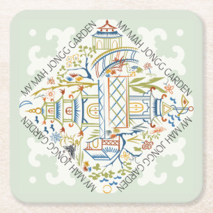 Porta-copo De Papel Quadrado Minhas Portas copos Mah Jongg Garden