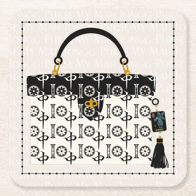 Porta-copo De Papel Quadrado Minhas Portas copos Mah Jongg Purse (Frente)