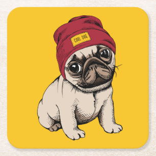Porta-copo De Papel Quadrado Mini Pug do hipster do filhote de cachorro