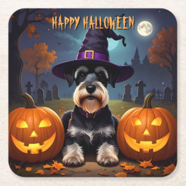 Porta-copo De Papel Quadrado Miniatura Schnauzer Halloween