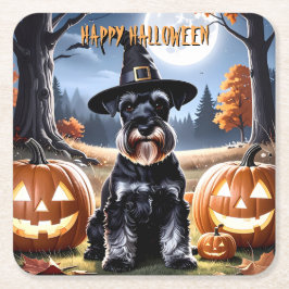 Porta-copo De Papel Quadrado Miniatura Schnauzer Halloween