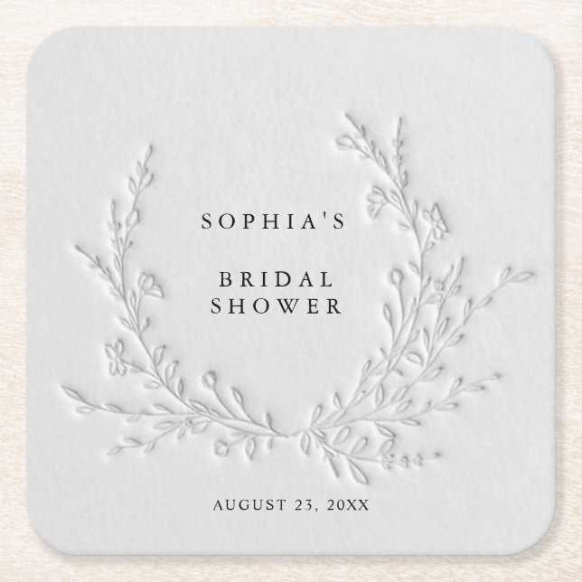 Porta-copo De Papel Quadrado Minimal Faux Blind Deboss Cotton Bridal Shower (Frente)