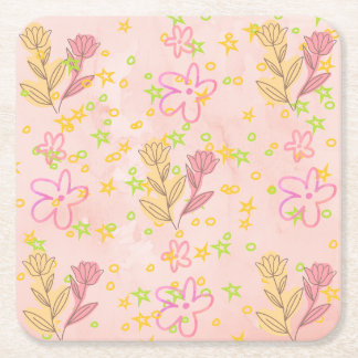 Porta-copo De Papel Quadrado Minimal floral doodle pattern -pastel colour art 