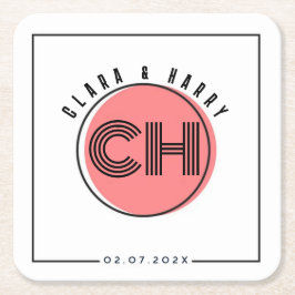 Porta-copo De Papel Quadrado Minimal retro monogram initials Wedding 