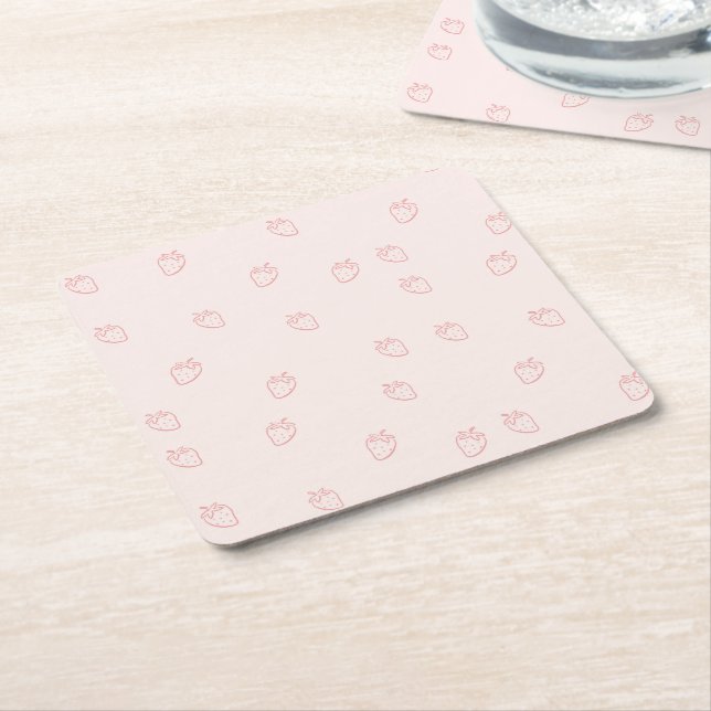 Porta-copo De Papel Quadrado Minimalismo de Morango (Inclinado)