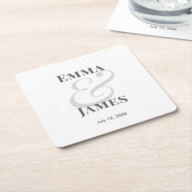Porta-copo De Papel Quadrado Minimalist Ampersand Wedding | Paper Coaster (Inclinado)