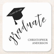 Minimalist Grad Cap Black & White Graduation