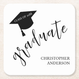 Porta-copo De Papel Quadrado Minimalist Grad Cap Black & White Graduation