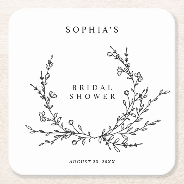 Porta-copo De Papel Quadrado Minimalist Line Art Bridal Shower Square (Frente)
