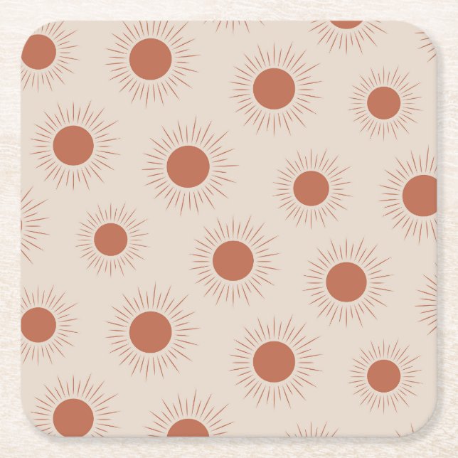Porta-copo De Papel Quadrado Minimalist Terracotta Abstract Boho sun pattern (Frente)