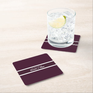 Porta-copo De Papel Quadrado minimalista Elegante Ameixa Roxo e Listras Brancas