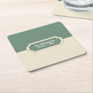 Porta-copo De Papel Quadrado Minimalista Verde Salvia e Creme Formal