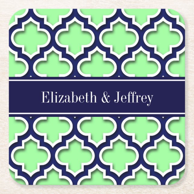 Porta-copo De Papel Quadrado Mint Green, Marinho marroquino #5DS Nome do Marinh (Frente)