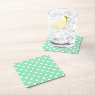 Porta-copo De Papel Quadrado Mint Green White Dotant Elegant Vintage Trendy