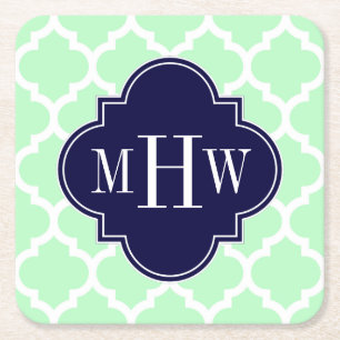 Porta-copo De Papel Quadrado Mint Whroc #5 Marinho Azul 3 Monograma Inicial