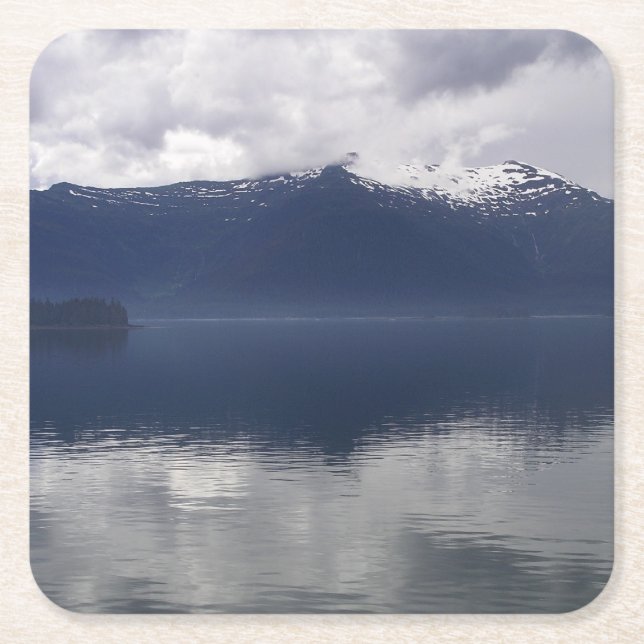 Porta-copo De Papel Quadrado Misty Alaskan Sea in Shades of Blue (Frente)