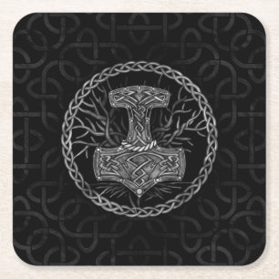 Porta-copo De Papel Quadrado Mjolnir - O martelo de Thor e Árvore da Vida