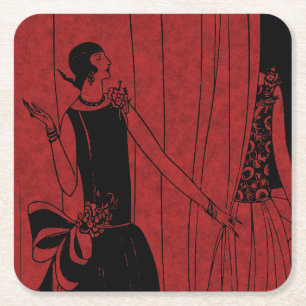 Porta-copo De Papel Quadrado Moda Art Déco dos Anos 1920 Vermelha e Preta