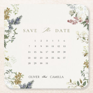 Porta-copo De Papel Quadrado Modelo de Cartão de Calendário Botânico de Salvar