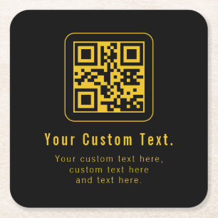 Porta-copo De Papel Quadrado Modelo de QR Code e Texto Editável   Preto e Doura
