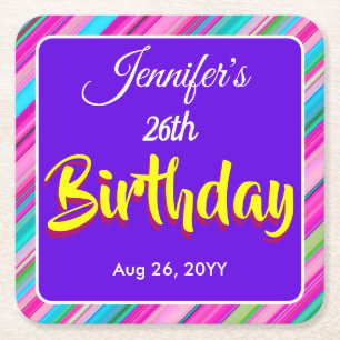 Porta-copo De Papel Quadrado Modelo personalizado de aniversário com listras de