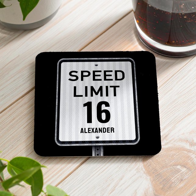 Porta-copo De Papel Quadrado Modern 16th Birthday Speed Sign (Criador carregado)