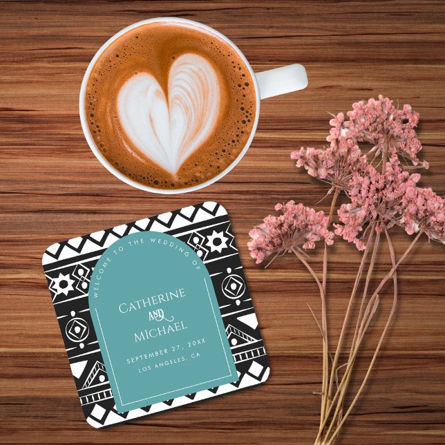 Porta-copo De Papel Quadrado Modern Boho Pattern Wedch Green (Criador carregado)