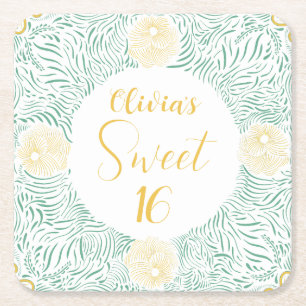 Porta-copo De Papel Quadrado Modern Chic Boho Floral Sweet 16 Festa de aniversá