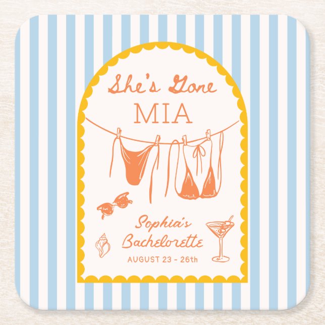 Porta-copo De Papel Quadrado Modern Coastal Bachelorette Party Paper Coasters (Frente)