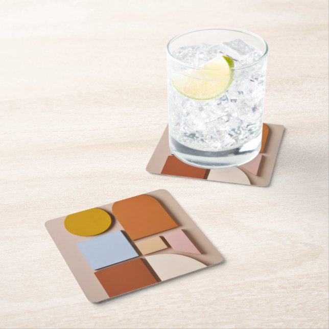 Porta-copo De Papel Quadrado Modern Geometric Abstract Coaster Warm Tones (Insitu)