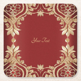 Porta-copo De Papel Quadrado Modern Gold Red Floral Paper Coaster