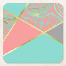 Modern Marble Mint Coral Pastel Dourado