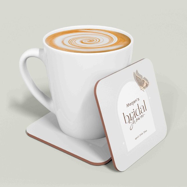 Porta-copo De Papel Quadrado Modern Minimalist Beige Butterfly Bridal Shower (Criador carregado)