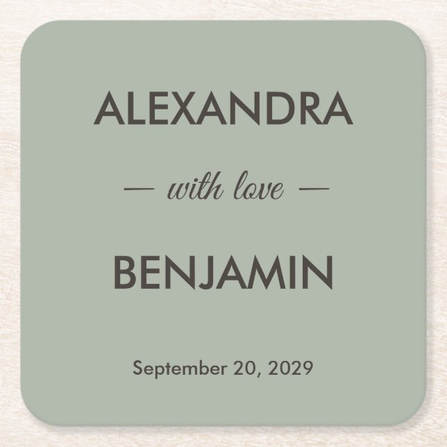Porta-copo De Papel Quadrado Modern Minimalist Wedding | Sage Green Timeless  (Frente)