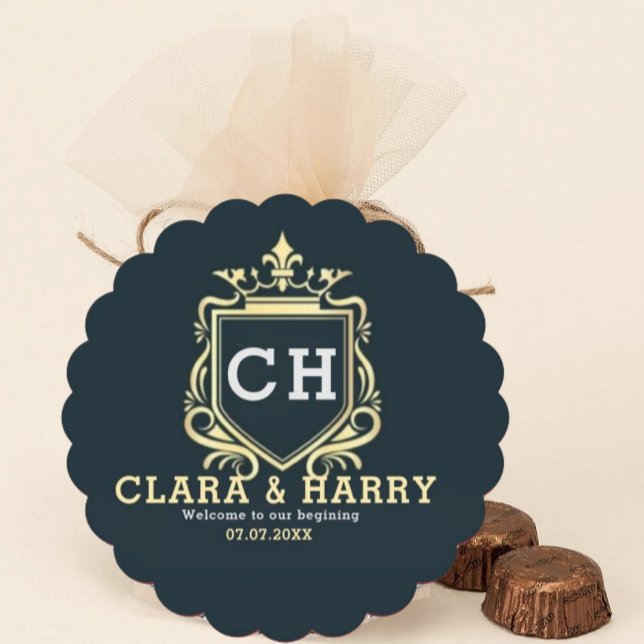 Porta-copo De Papel Quadrado  Modern monogram gold calligraphy wedding  (Criador carregado)