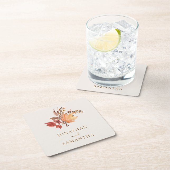 Porta-copo De Papel Quadrado Modern Rustic Fall Boho Flower Wedding  (Insitu)