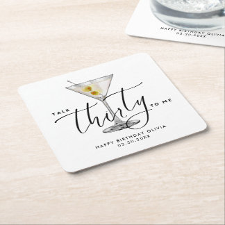 Porta-copo De Papel Quadrado Modern “Talk Thirty to Me” Martini Glass 30th