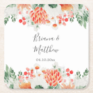 Porta-copo De Papel Quadrado Modern Watercolor Wildflower Trendy Floral