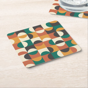 Porta-copo De Papel Quadrado Moderno de Meados do Século Meados círculos verde