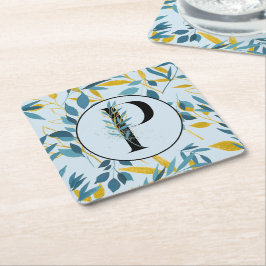 Porta-copo De Papel Quadrado Moderno deixa azul Dourada "letra P"