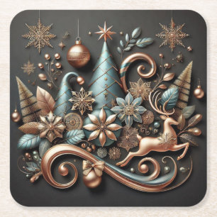 Porta-copo De Papel Quadrado Moderno Elegante Rosa de Natal Dourado